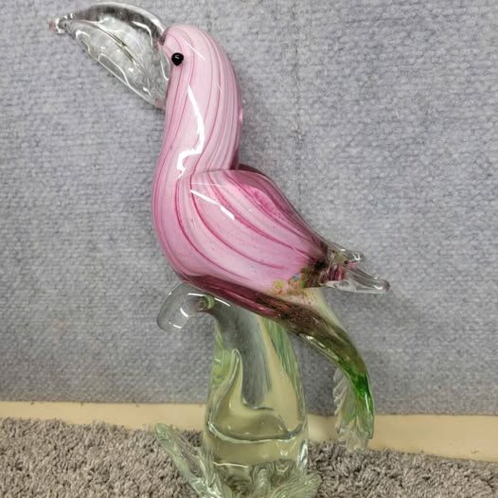 Cristalleria Ann Primrose Murano Collection Glass Murano Style Pink Toucan Bird